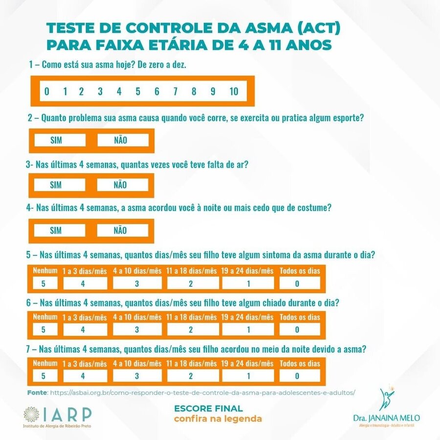 Teste de Controle de Asma para faixa etária - 4 a 11 anos