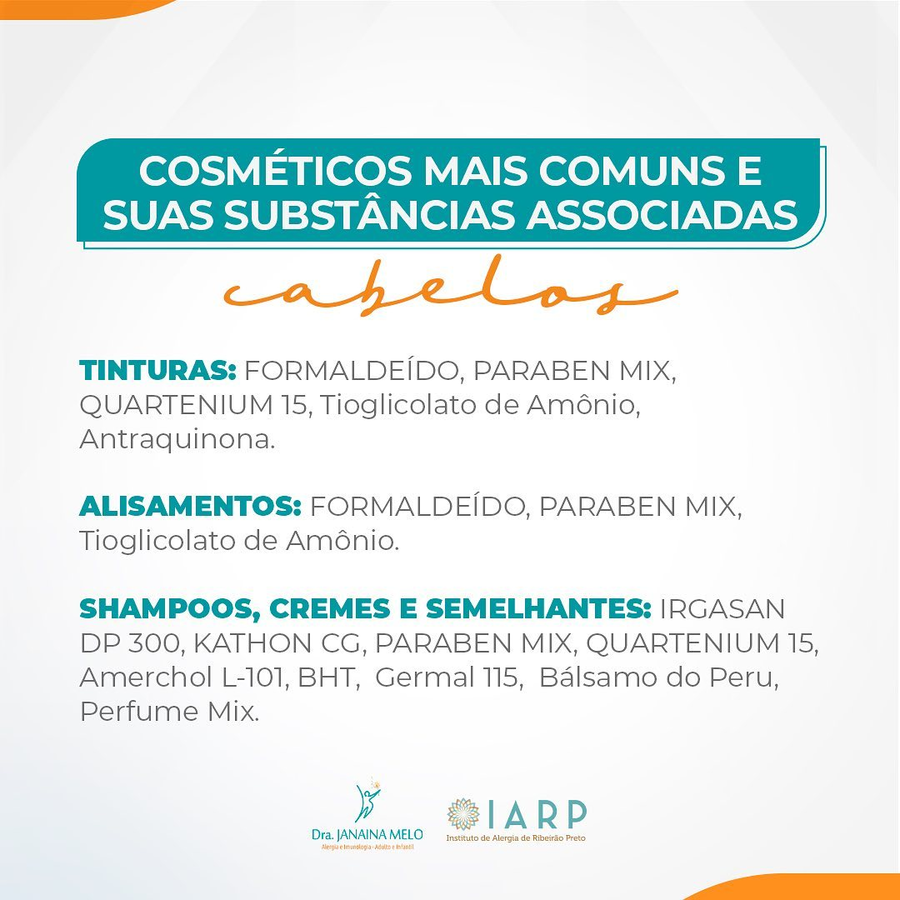 Cosméticos mais comuns e substâncias associadas